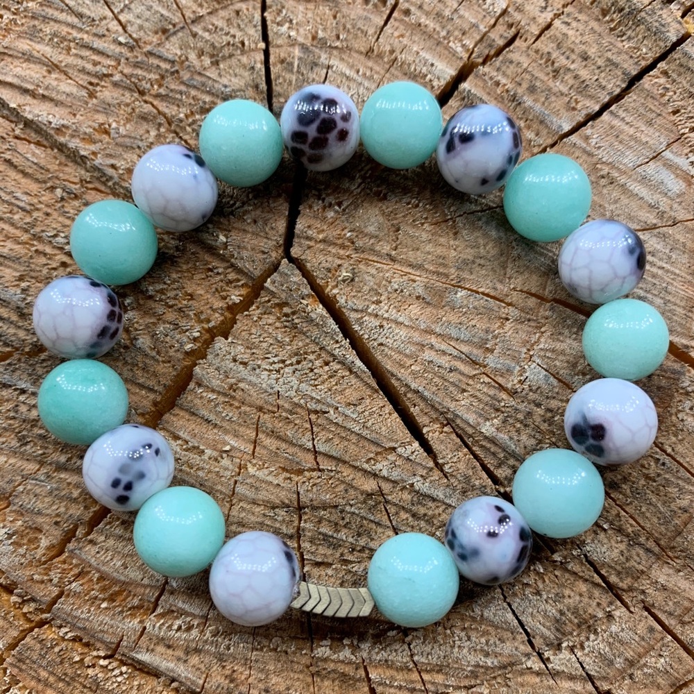 Amazonite, Snake Pattern, Hematite Gold Bracelet